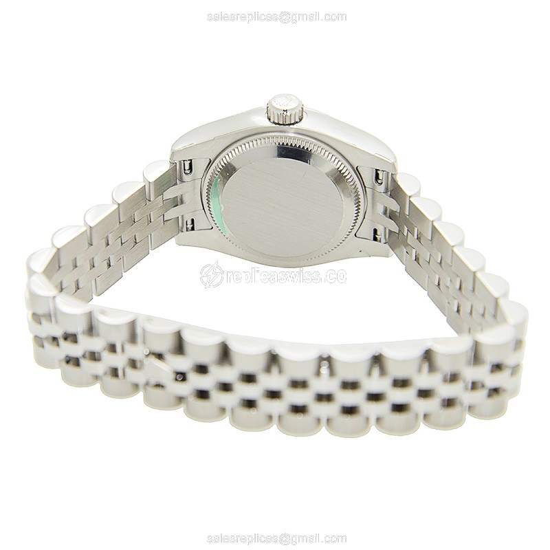 Rolex Lady Datejust Replica - Automatic - 18kt White Gold & Steel - Black Dial - Silver Steel Strap - View 4