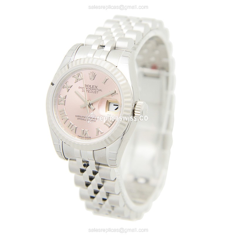Rolex Lady Datejust Replica - Automatic - Pink Dial - White Gold & Steel Case - 28mm - View 3