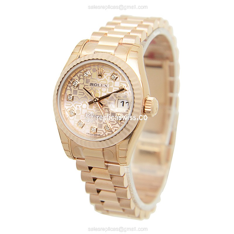 Rolex Lady Datejust Replica - 18kt Gold - Pink Dial, Automatic - View 3