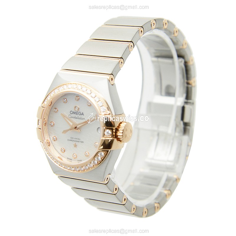 Omega Constellation Replica - Automatic 18kt Rose Magic - White Dial - Gold Clasp - Steel Strap - View 3