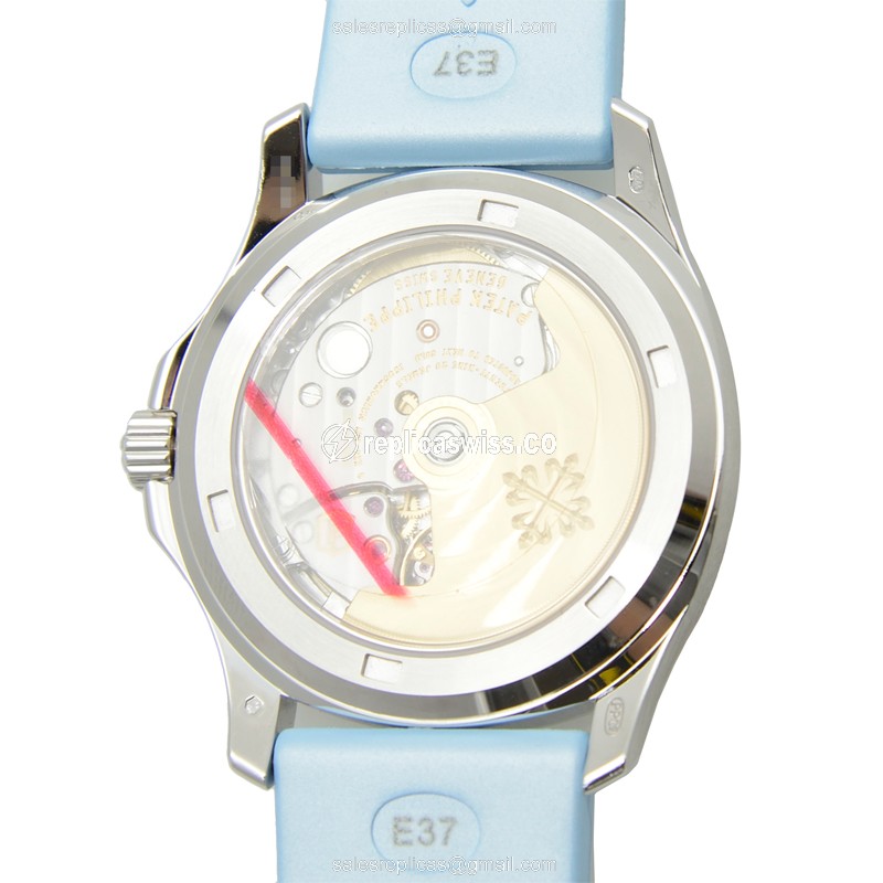 Patek Philippe AQUANAUT Replica - Automatic - 18kt White Gold - Blue Dial - Diamond - Rubber Strap - View 3