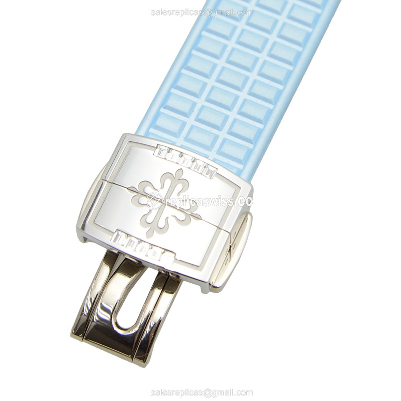 Patek Philippe AQUANAUT Replica - Automatic - 18kt White Gold - Blue Dial - Diamond - Rubber Strap - View 4