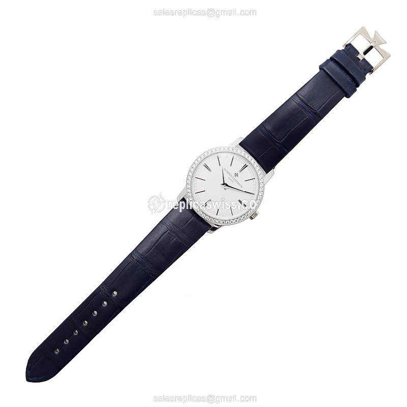 Vacheron Constantin 81590/000G-9848 TRAD - Manual Wind 18kt White Gold - Diamond Dial - Blue Alligator Buckle - View 2