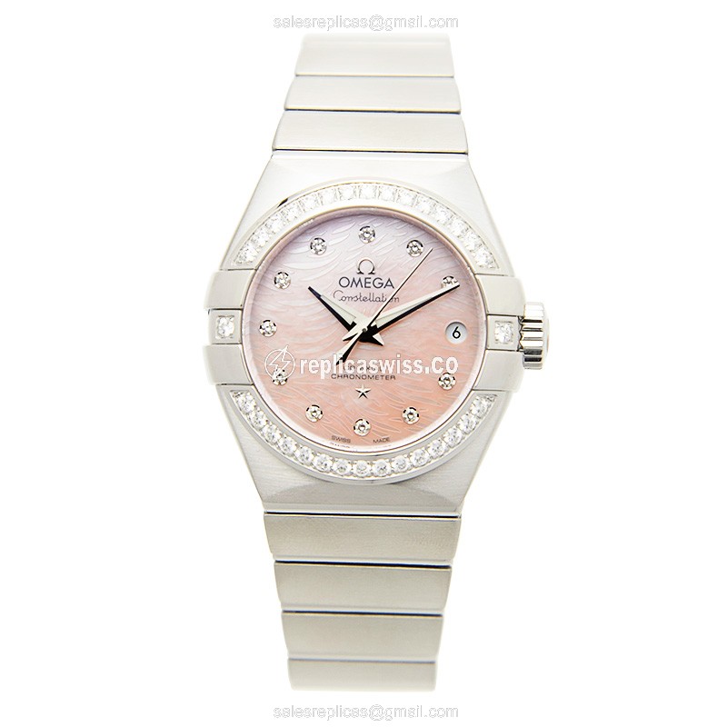 Omega Constellation Replica - Automatic - Diamond Pink Dial - Steel Silver Clasp - View 2