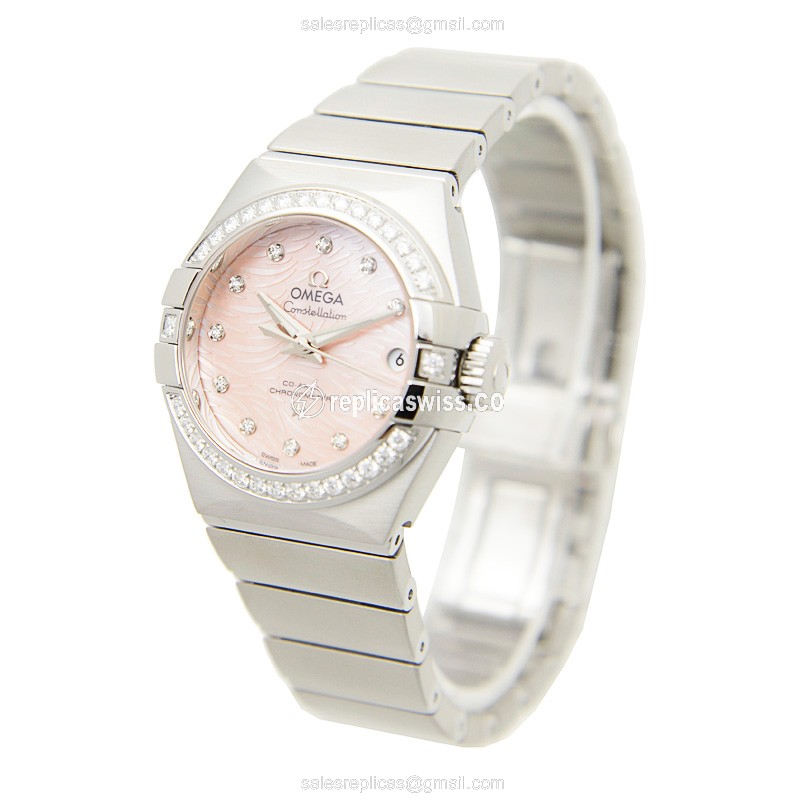 Omega Constellation Replica - Automatic - Diamond Pink Dial - Steel Silver Clasp - View 3