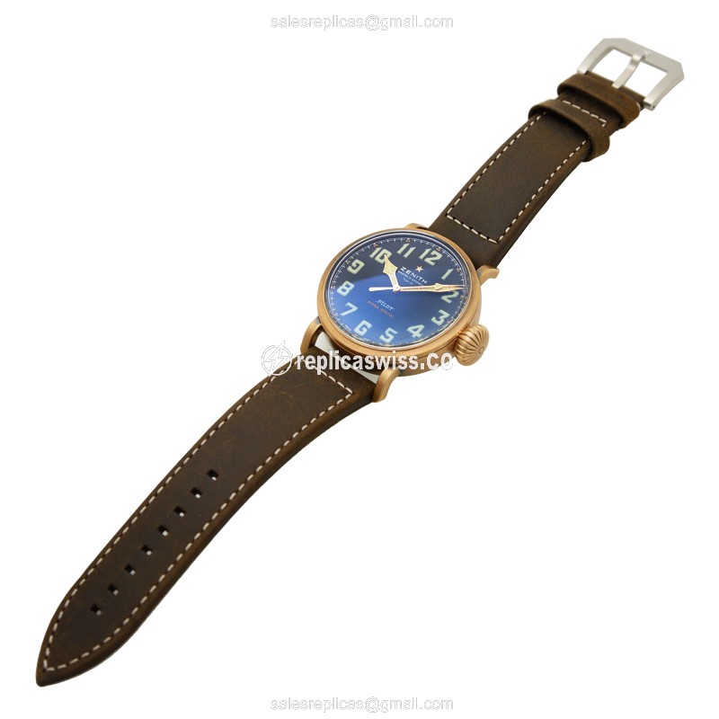 Zenith PILOTS Replica - Automatic - Bronze Case - Black Dial - Brown Cowhide Strap - View 2