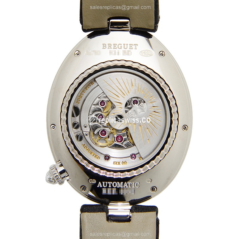 Breguet REINE DE NAPLES Replica - Auto - 18kt White Gold - Diamond Dial - Black Silk Strap - View 3