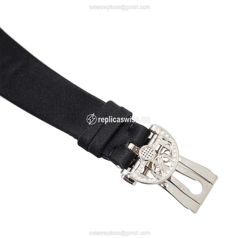Breguet REINE DE NAPLES Replica - Auto - 18kt White Gold - Diamond Dial - Black Silk Strap - View 4