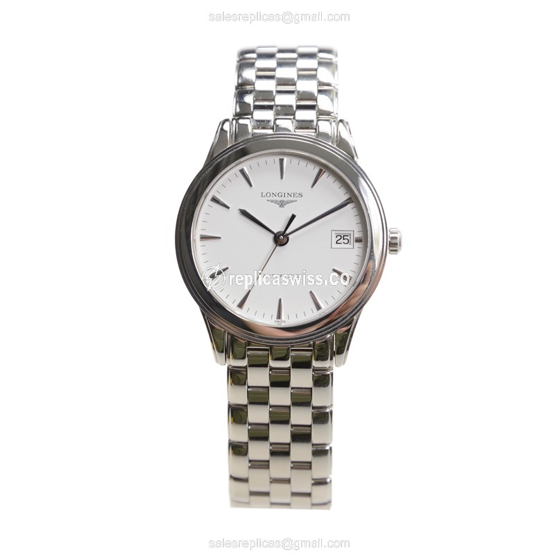 Longines L4.717.4.12.6 Replica - Automatic - Stainless Steel - White Dial | Clasp | Silver Steel Strap - View 2