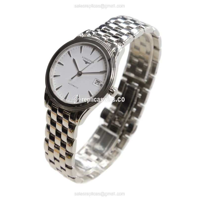 Longines L4.717.4.12.6 Replica - Automatic - Stainless Steel - White Dial | Clasp | Silver Steel Strap - View 3