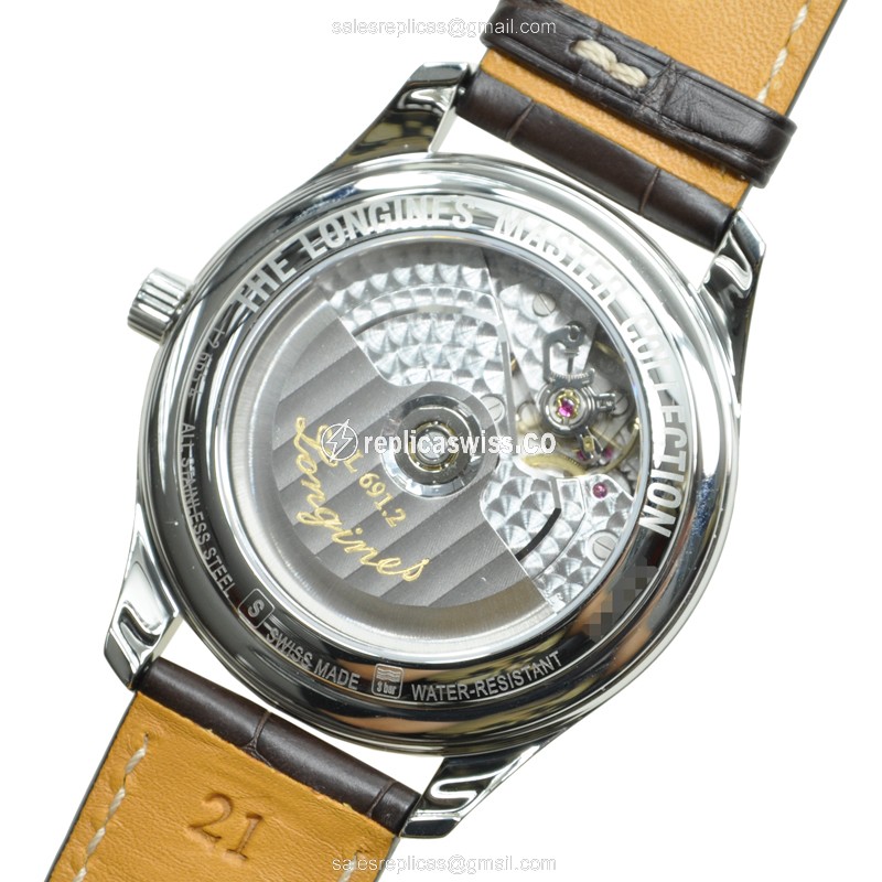 Longines Master Replica - Automatic - Stainless Steel - Black Dial - Brown Alligator Strap - View 3