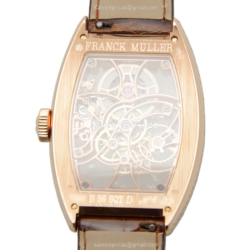 Franck Muller GENEVE 7880BS6SQTD5N Manual Wind - Rose Gold Case & Diamonds, Skull Dial, Buckle Clasp, Brown Alligator Strap - View 3