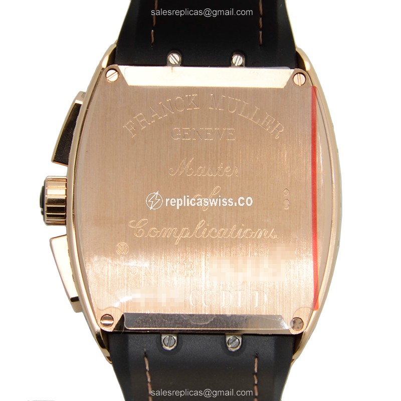 Franck Muller V 45 CC DT D 5N Vanguard Replica - Automatic - Rose Gold Case - Diamonds - Black Dial, Leather Strap - View 3