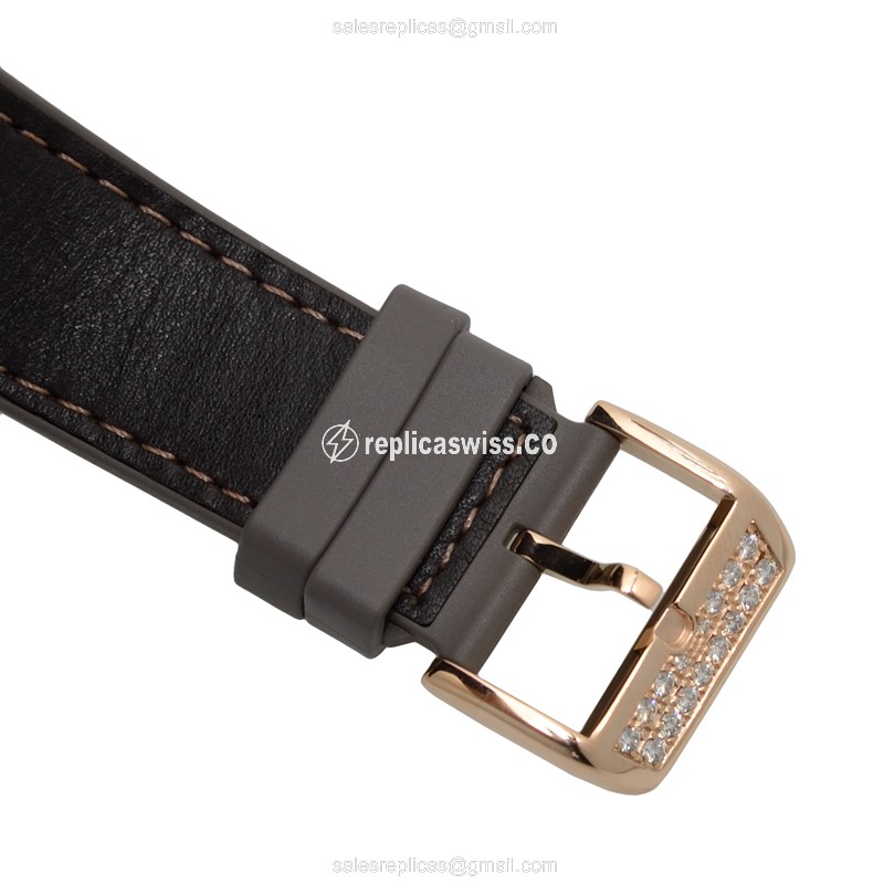 Franck Muller V 45 SC DT D 5NTT Vanguard Auto 18kt Rose Gold Diamonds Gray Dial Buckle Leather Black Strap - View 4