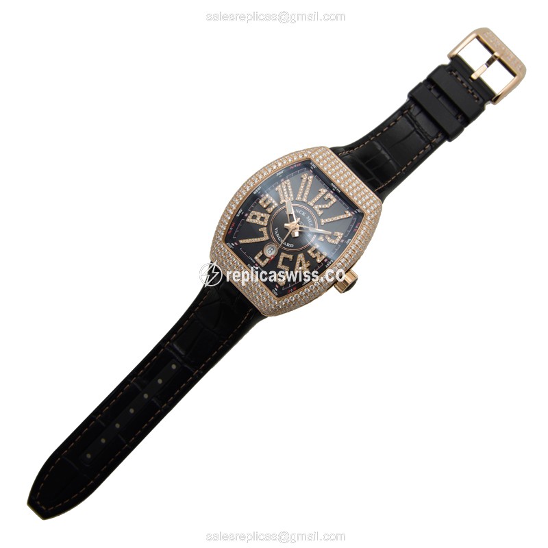 Franck Muller V 45 SC DT D NBR CD 5N.NR Vanguard Automatic - Rose Gold Case, Black Dial, Leather Strap - View 2