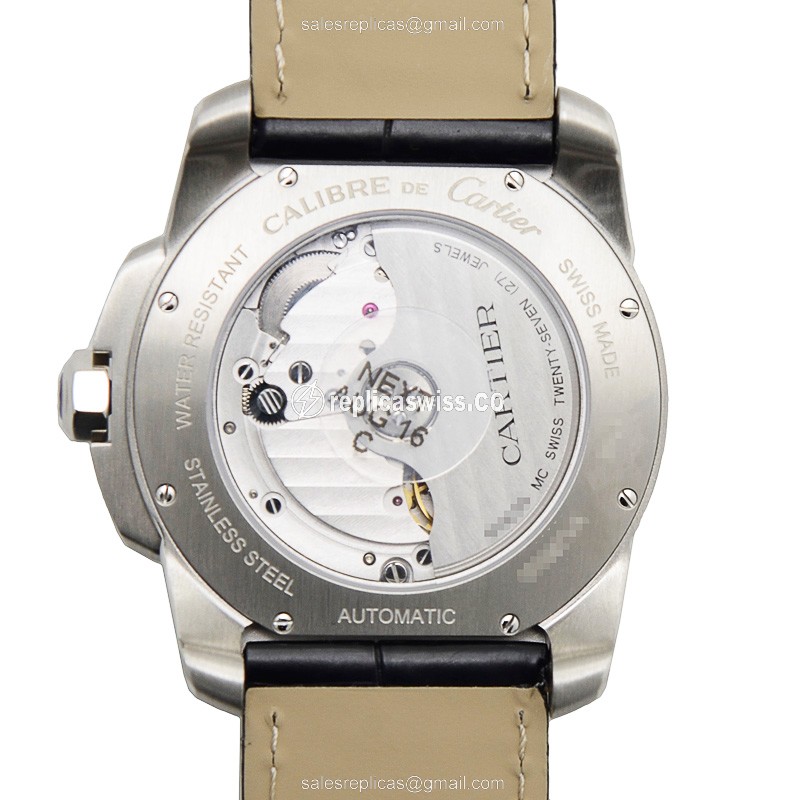 Cartier WSCA0003 Replica - Automatic - Steel Case - Silver Dial - Black Alligator Strap - View 3