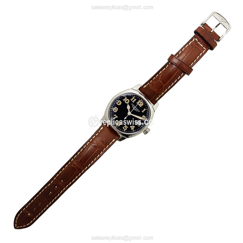 Longines Spirit Replica - Automatic - Steel Case - Black Dial - Brown Alligator Strap - View 2