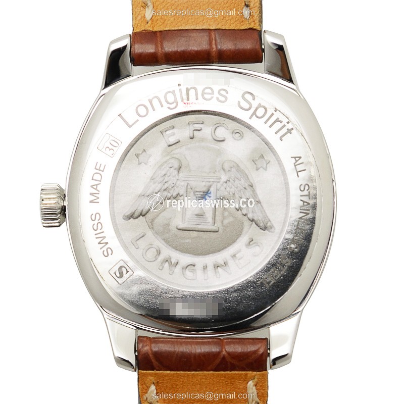Longines Spirit Replica - Automatic - Steel Case - Black Dial - Brown Alligator Strap - View 3