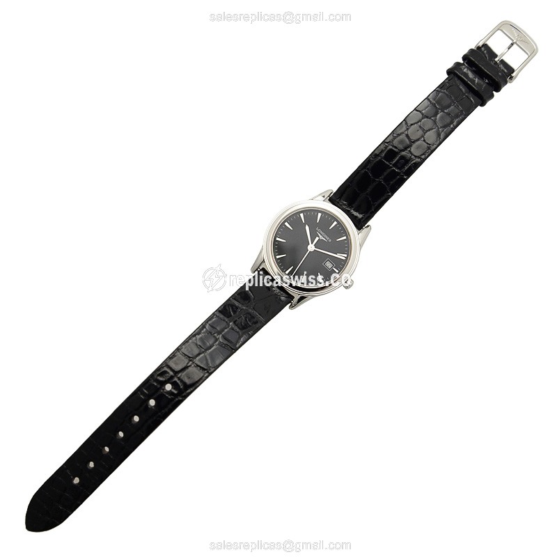 Longines Flagship Replica - Quartz - Black Dial, Alligator Buckle - View 2