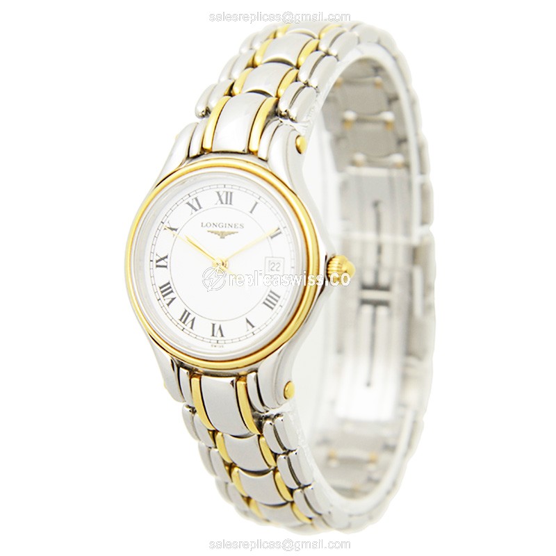 Longines CONQUEST Replica - Quartz - 18kt Gold & Steel - White Dial, Silver Clasp - View 3