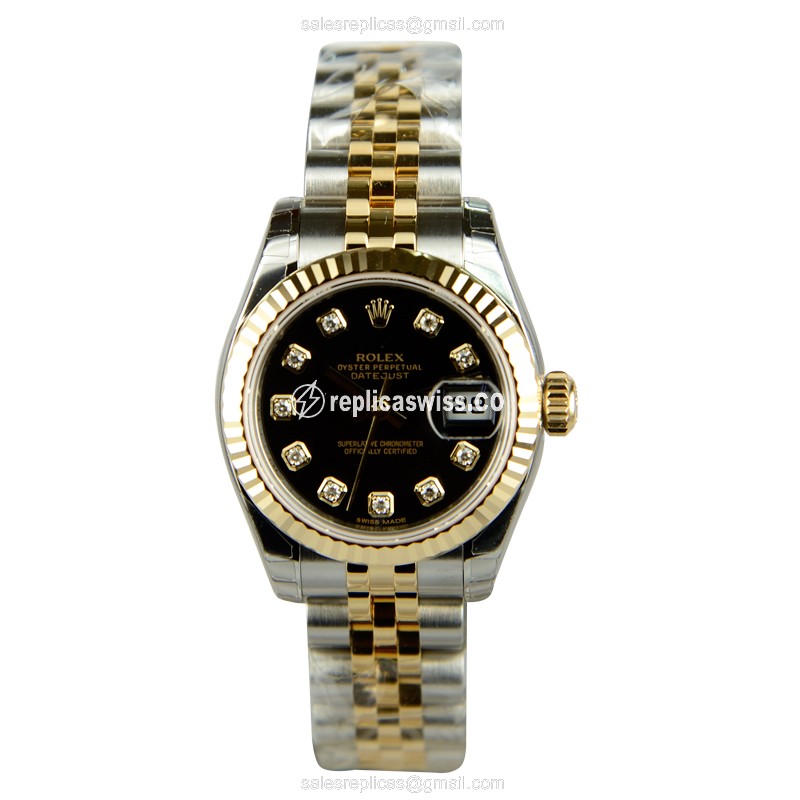 Rolex Lady Datejust Replica - Automatic | Black Dial | Silver Clasp - View 2