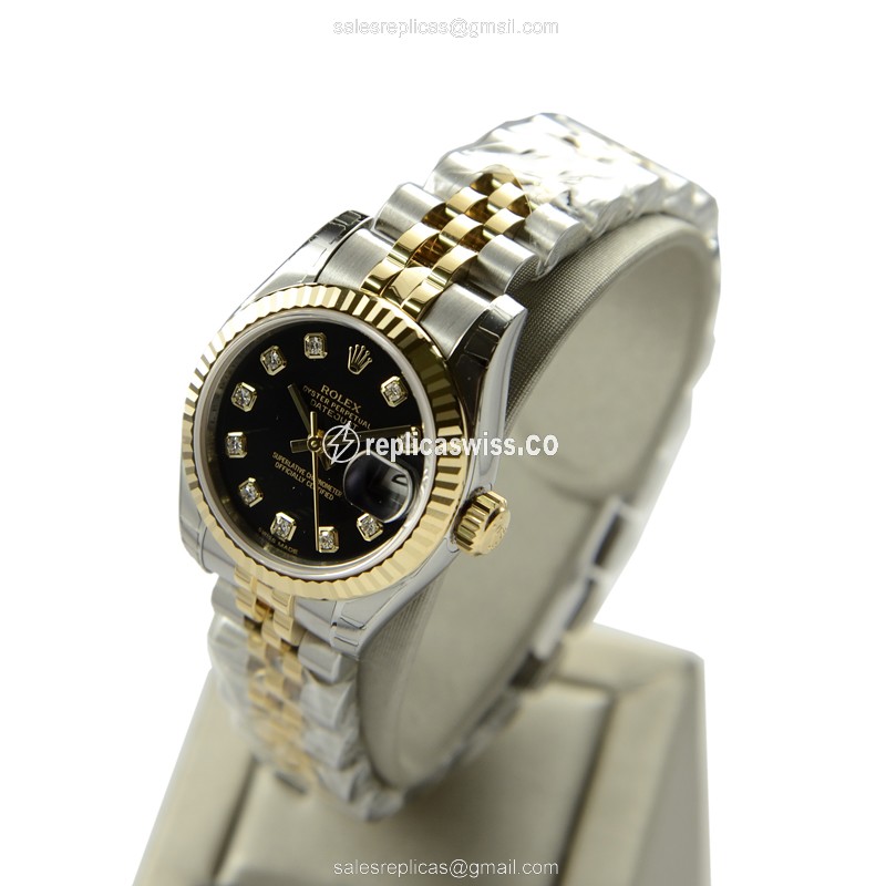 Rolex Lady Datejust Replica - Automatic | Black Dial | Silver Clasp - View 3