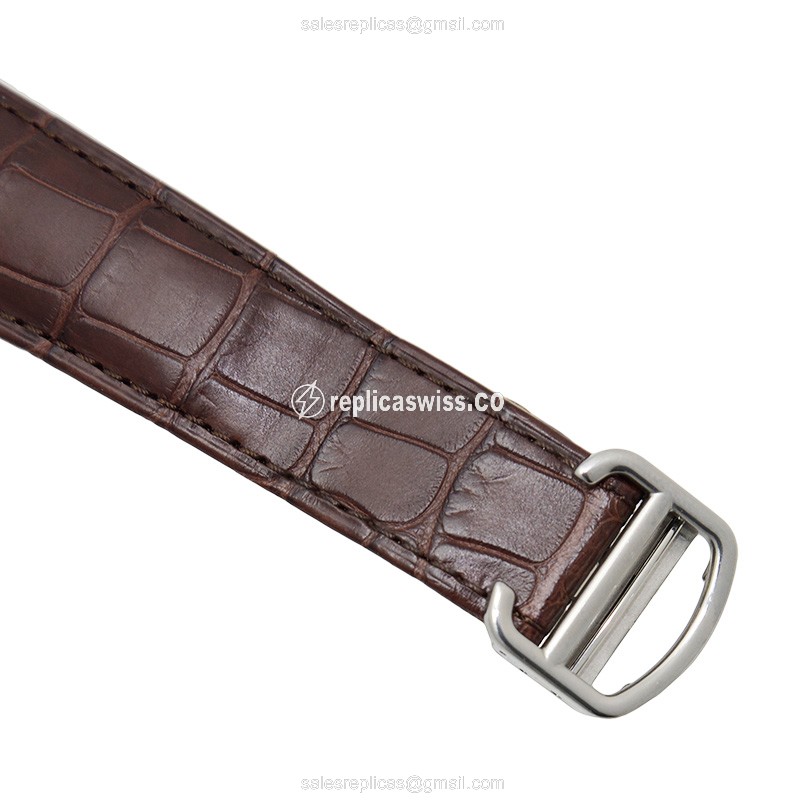 Cartier W2CA0002 Replica - Calibre De Cartier - Automatic - 18kt Rose Gold & Steel Case - Silver Dial - Brown Alligator Strap - View 4