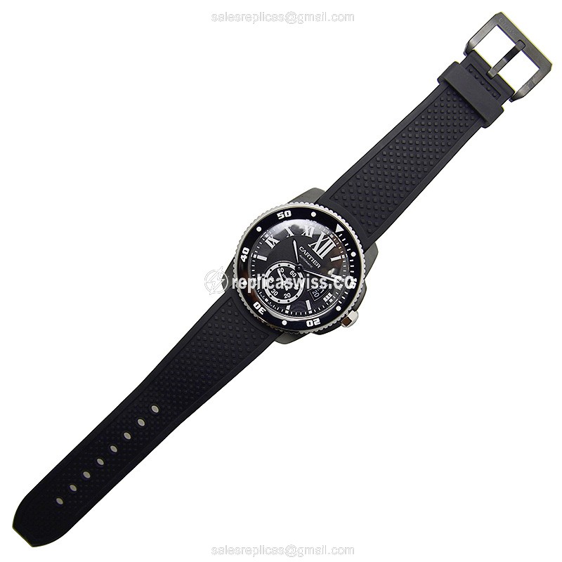 Cartier WSCA0006 Replica - Calibre De Cartier Automatic - Black Dial - Steel Case - Black Rubber Strap - View 2