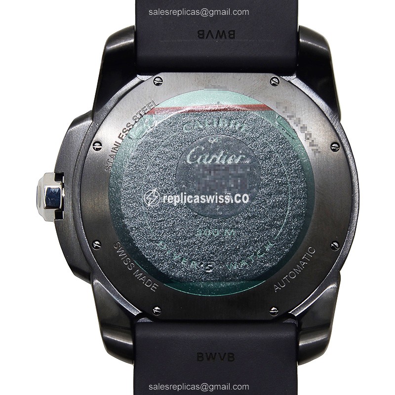 Cartier WSCA0006 Replica - Calibre De Cartier Automatic - Black Dial - Steel Case - Black Rubber Strap - View 3