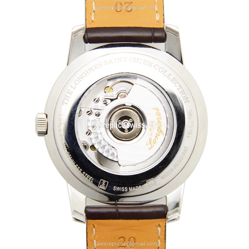 Longines Saint Imier Replica - Automatic - Silver Dial on Brown Alligator Strap - View 3