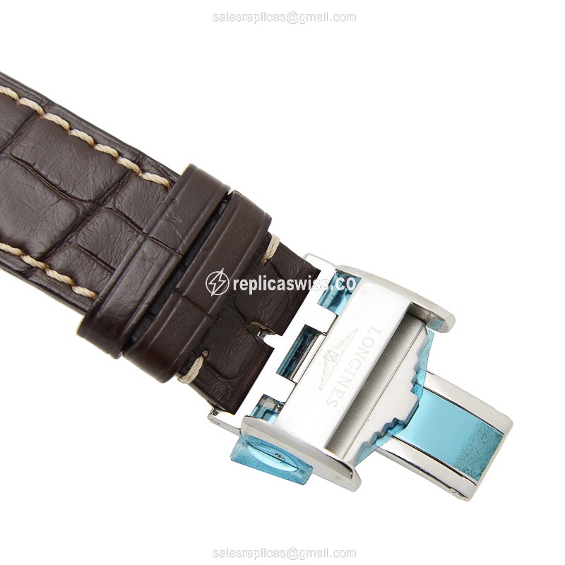 Longines Saint Imier Replica - Automatic - Silver Dial on Brown Alligator Strap - View 4