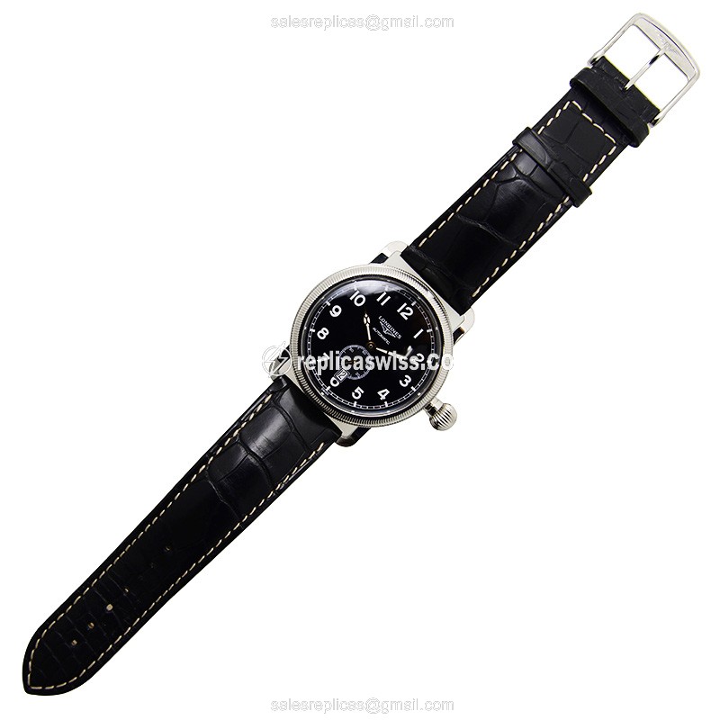 Longines Heritage Replica - Automatic - Steel Case - Black Dial on Black Alligator Strap - View 2