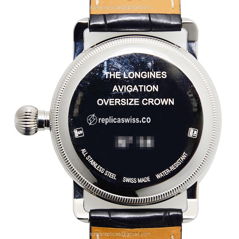 Longines Heritage Replica - Automatic - Steel Case - Black Dial on Black Alligator Strap - View 3