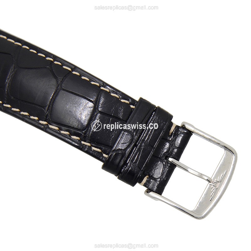 Longines Heritage Replica - Automatic - Steel Case - Black Dial on Black Alligator Strap - View 4