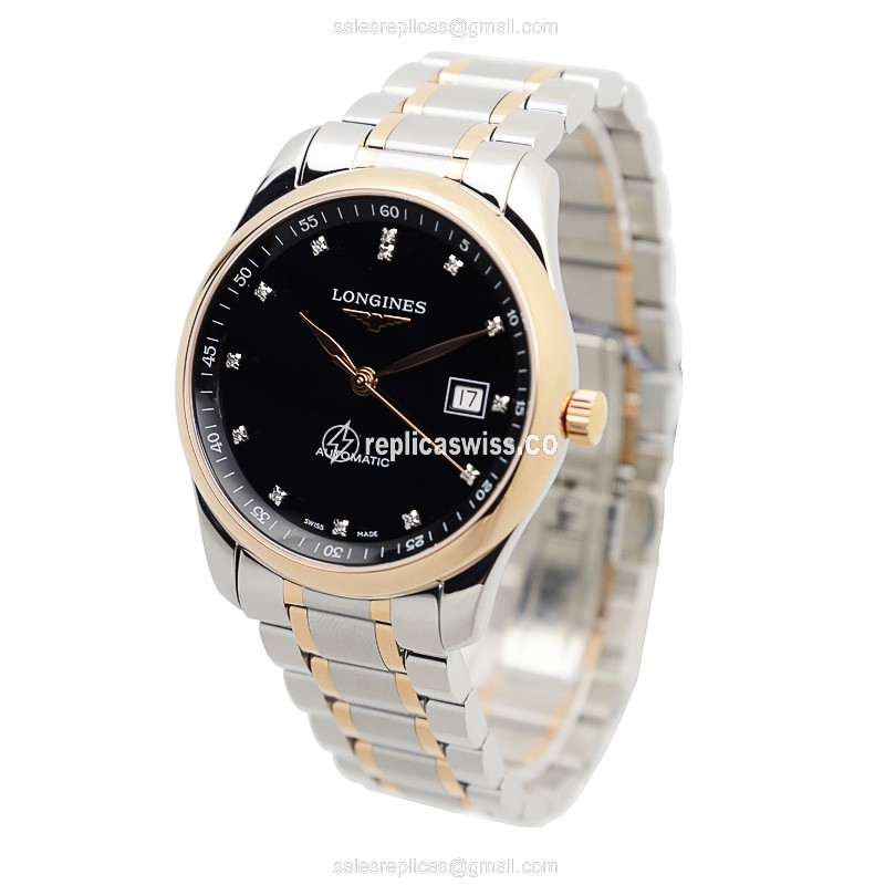 Longines Master Replica - Automatic - 18kt Rose Gold/Steel - Black Dial, Silver Clasp - View 3