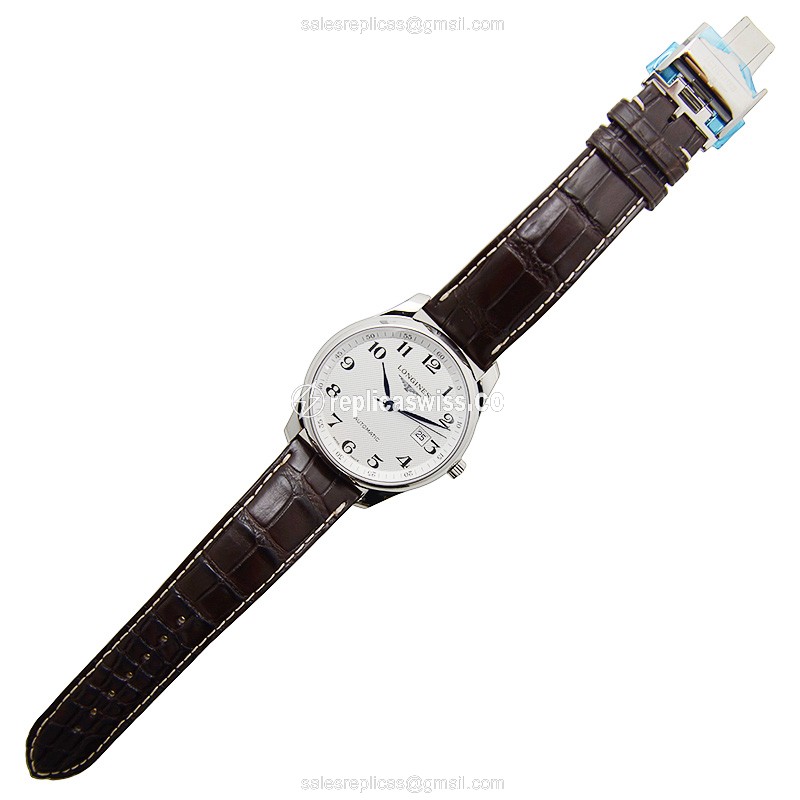 Longines L2.893.4.78.3 Replica - Automatic - Steel Case - Silver Dial - Brown Alligator Strap - View 2
