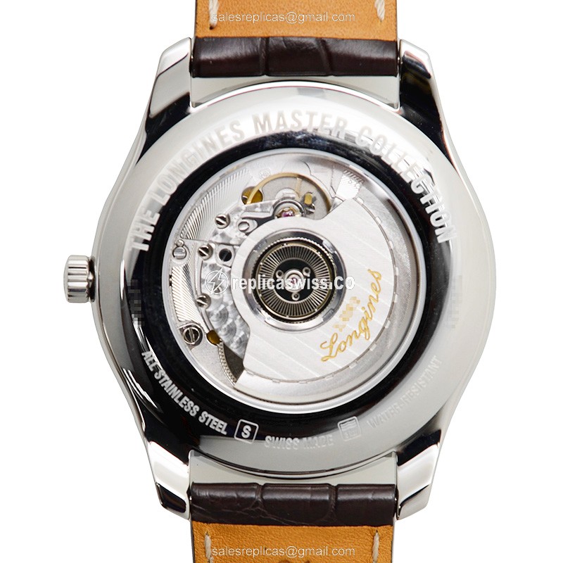 Longines L2.893.4.78.3 Replica - Automatic - Steel Case - Silver Dial - Brown Alligator Strap - View 3