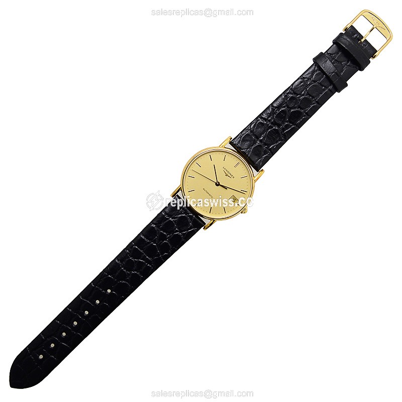 Longines Presence Replica - Auto - 18kt Gold - Gold Dial - Black Alligator - View 2