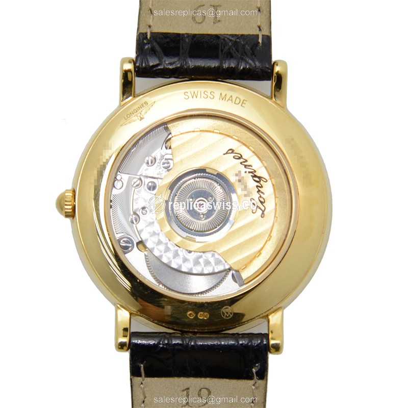 Longines L4.787.6.12.2 Replica - Automatic - 18kt Yellow Gold - White Dial, Alligator Strap - View 3
