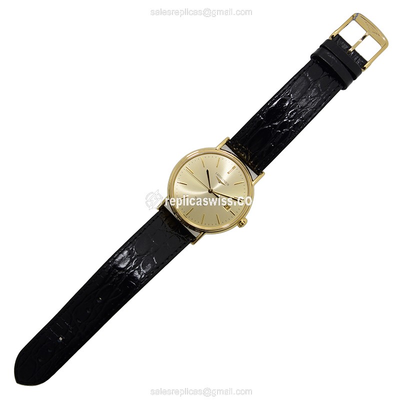 Longines Presence Replica - 18kt Gold - Automatic - Gold Dial - Black Alligator Strap - View 2