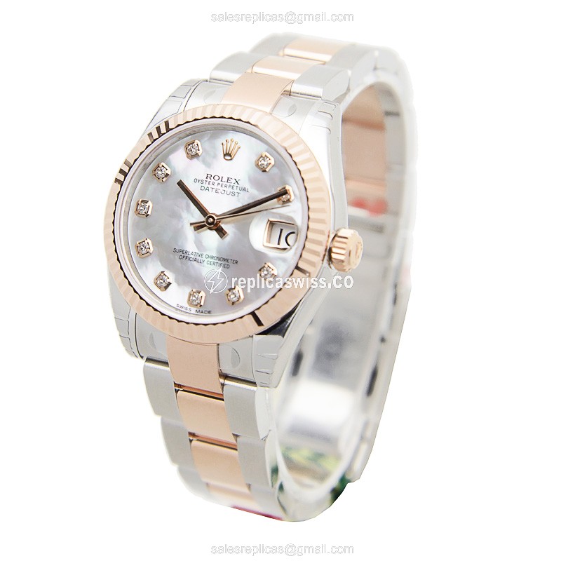 Rolex Datejust Lady Replica - Automatic - 18kt Rose Gold & Steel - Silver Dial - View 3