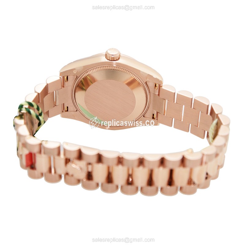 Rolex Lady Datejust Replica - Automatic 18kt Rose Gold - Silver Dial, Pink Strap - View 4