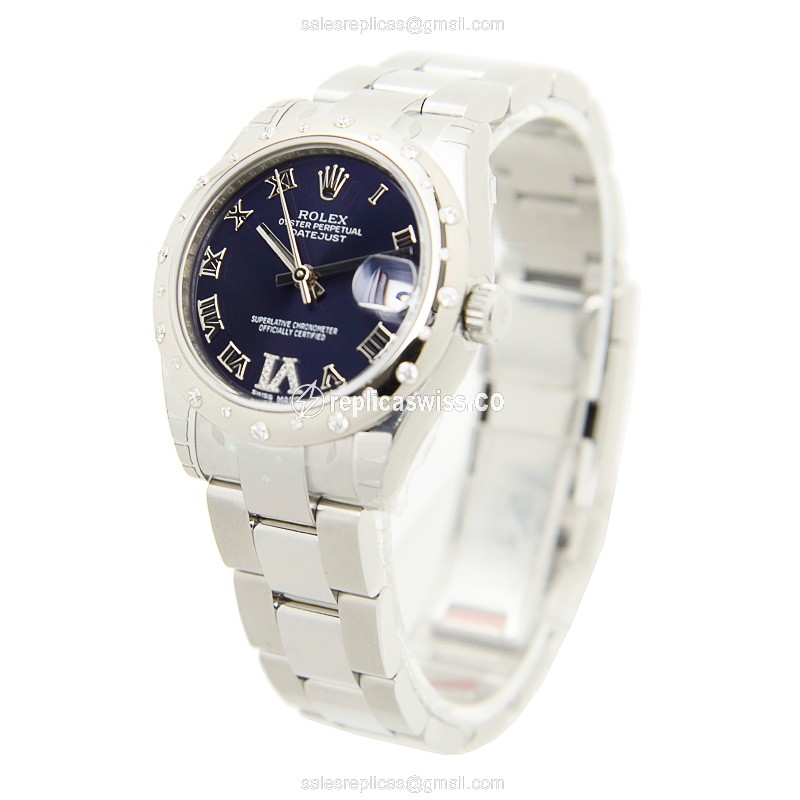 Rolex Datejust Lady Replica - Automatic - 18kt White Gold - Diamond Bezel - Purple Dial - View 3