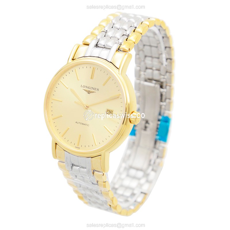 Longines Presence Replica - Automatic - PVD Gold - Gold Dial on Gold Strap - View 3