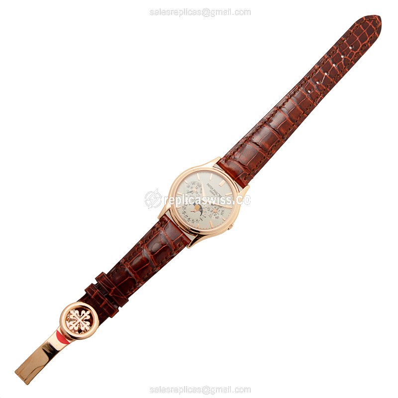 Patek Philippe 5140R-011 Replica - Automatic - 18kt Rose Gold - White Dial, Brown Alligator Strap - View 2
