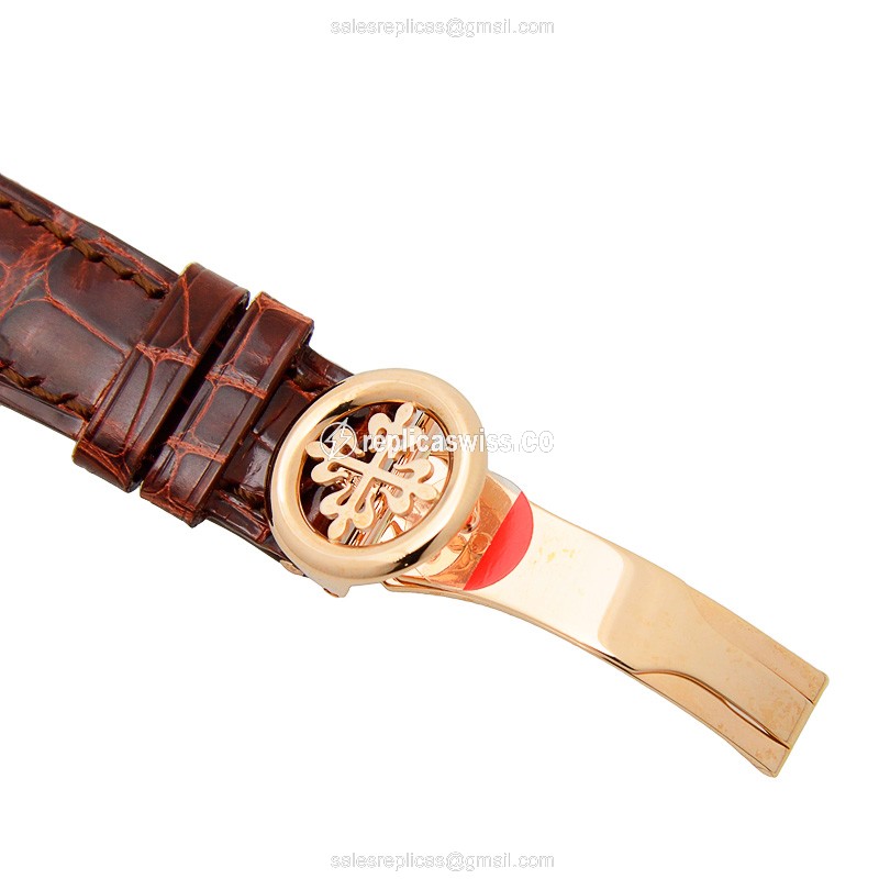 Patek Philippe 5140R-011 Replica - Automatic - 18kt Rose Gold - White Dial, Brown Alligator Strap - View 3