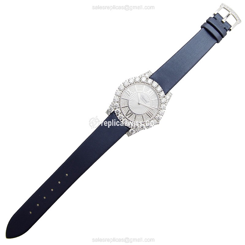 Chopard 139419-1001 Replica - Auto - 18kt White Gold - Diamond - Silver Dial - Blue Satin Strap - View 2