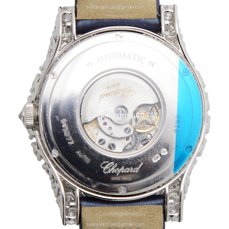 Chopard 139419-1001 Replica - Auto - 18kt White Gold - Diamond - Silver Dial - Blue Satin Strap - View 3