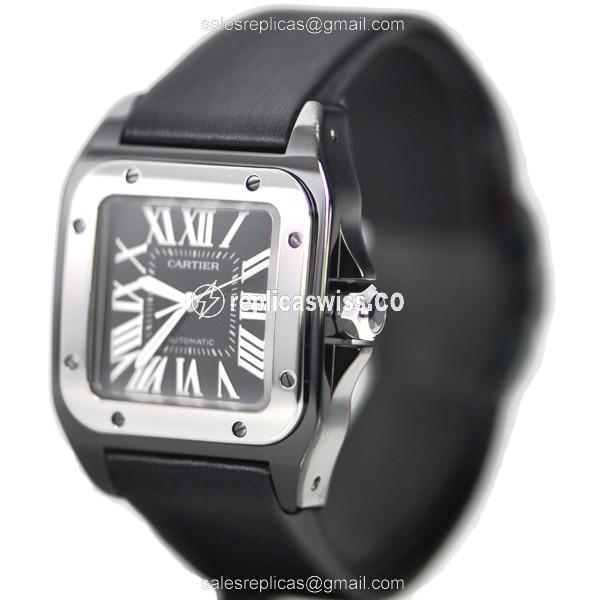 Cartier Santos Replica - Automatic - Black Dial - Silk Strap - Clasp - 40mm - View 3