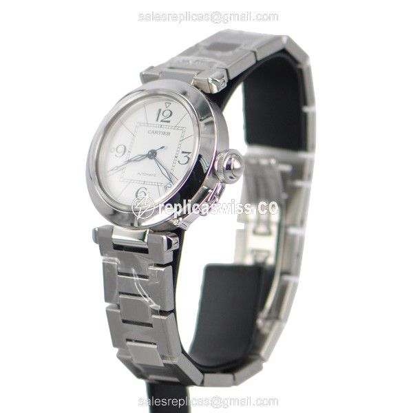 Cartier Pasha Replica - Automatic - Stainless Steel - White Dial - Silver Strap - View 3